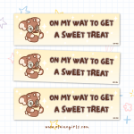 On My Way to Get a Sweet Treat bumper stickers featuring a cute brown cow on a cream background by Elaine Girls