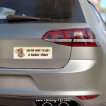 On My Way to Get a Sweet Treat bumper sticker featuring a cute brown cow on a cream background by Elaine Girls