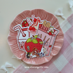 Strawberry Lover’s Sticker Pack with six strawberry-themed vinyl stickers featuring a strawberry shake, milk carton, basket, cake, Pocky box, and Elaine Girls characters
