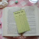 Green reading log bookmark with spaces to track book titles, start and end dates, and star ratings by Elaine Girls