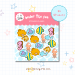 Under the Sea sticker flakes featuring colorful fish, shells, and cute ocean creature illustrations by Elaine Girls