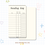 White reading log bookmark with spaces to track book titles, start and end dates, and star ratings by Elaine Girls