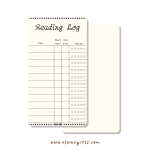 White reading log bookmark with spaces to track book titles, start and end dates, and star ratings by Elaine Girls