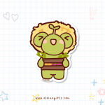 Garden Frog vinyl sticker featuring a cute green frog character carrying a crate of garden vegetables by Elaine Girls