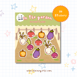 In the Garden pack of 35 sticker flakes featuring cute illustrated garden vegetable characters by Elaine Girls