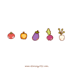 In the Garden sticker flakes featuring cute tomato, pumpkin, eggplant, radish, and bok choy characters by Elaine Girls
