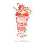 Strawberry Shake jumbo vinyl sticker featuring a pink strawberry milkshake topped with strawberries, whipped cream, two straws, and a cookie by Elaine Girls
