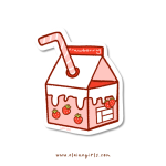 Strawberry Milk Carton vinyl sticker featuring a pink strawberry milk carton with strawberries and a striped straw by Elaine Girls