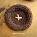 Espresso brown crochet button coaster with light stitched button detail by Elaine Girls