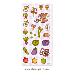 Garden Grown deco sticker sheet featuring vegetables, gardening supplies, mushrooms, and cute garden character illustrations by Elaine Girls