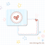 Sweet Bow notecard set with pink bow design, light blue stripes, pink gingham, and scalloped border by Elaine Girls